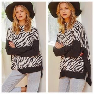 🦓 Zebra Contrast Color Block Tunic Top